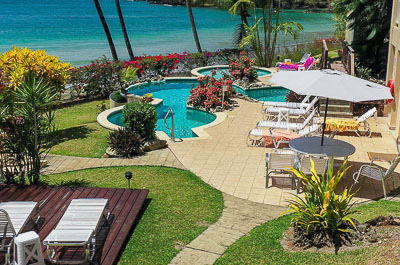 View of the pool and deck