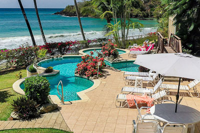 View of the pool and deck