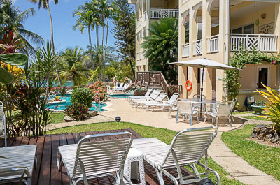 The pool deck and gardens at Black Rock Dreams